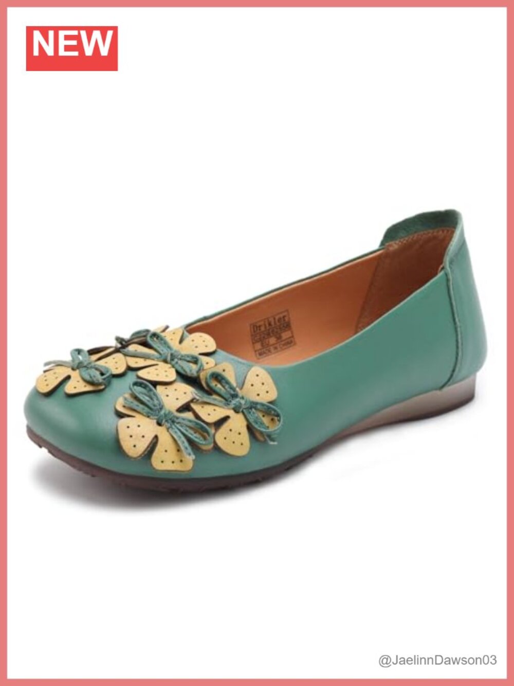 Women's Soft Leather Floral Ballet Flats Non Slip Round Toe Slip On Loafers